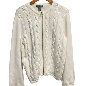 Ralph Lauren White Cable Knit Cardigan Sweater